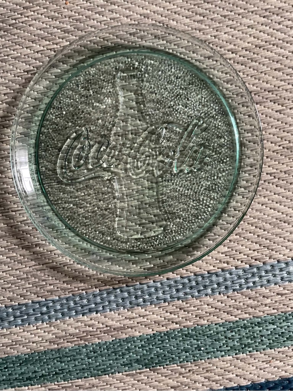 Vintage 13” Green Coca-Cola Glass Serving Tray / Platter – Embossed Coke Bottle